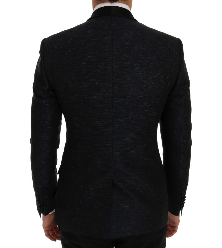 Elegant Blue & Black Slim Fit Suit Ensemble - GlamHub Luxury and Icon Brand Clothing