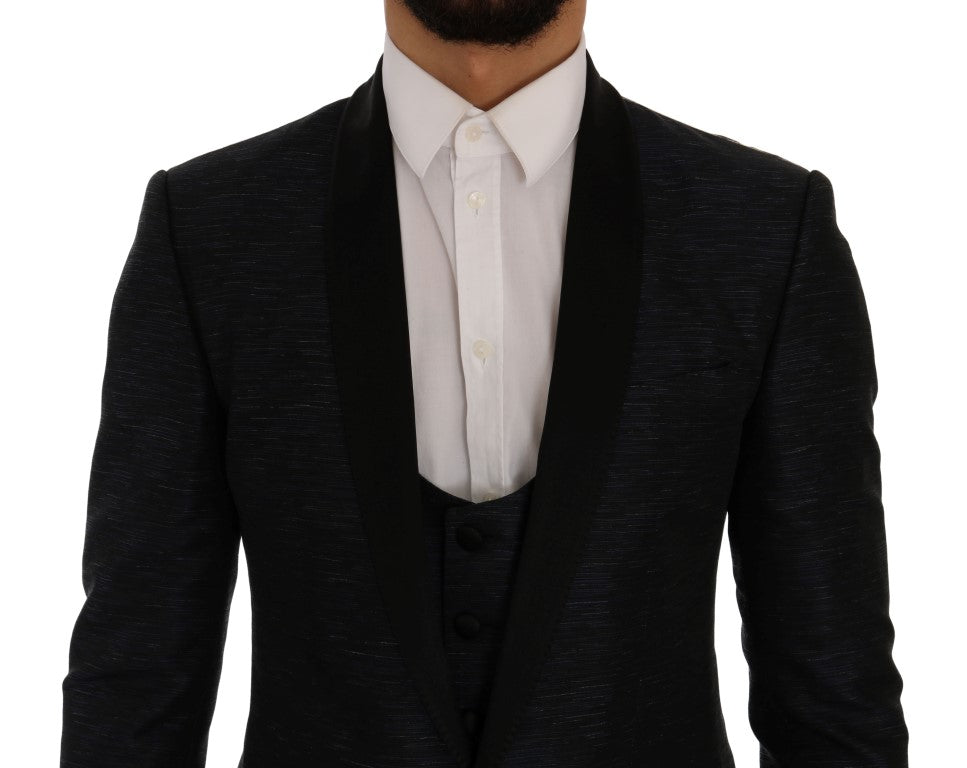 Elegant Blue & Black Slim Fit Suit Ensemble - GlamHub Luxury and Icon Brand Clothing