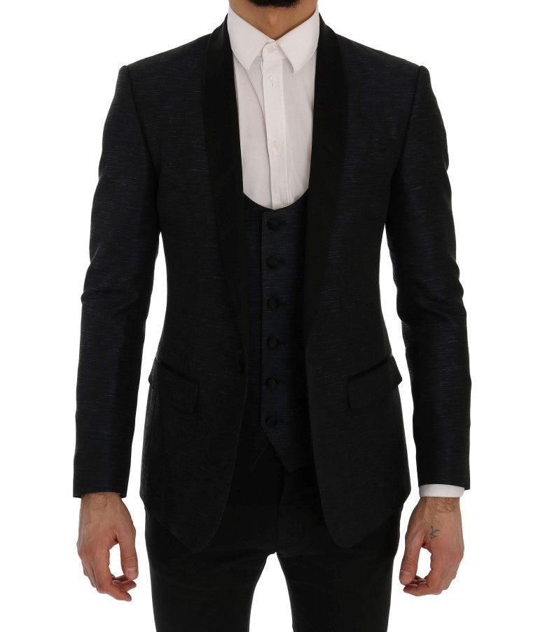 Elegant Blue & Black Slim Fit Suit Ensemble - GlamHub Luxury and Icon Brand Clothing