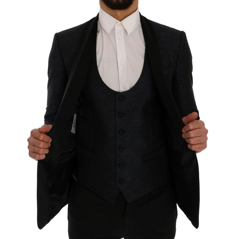 Elegant Blue & Black Slim Fit Suit Ensemble - GlamHub Luxury and Icon Brand Clothing