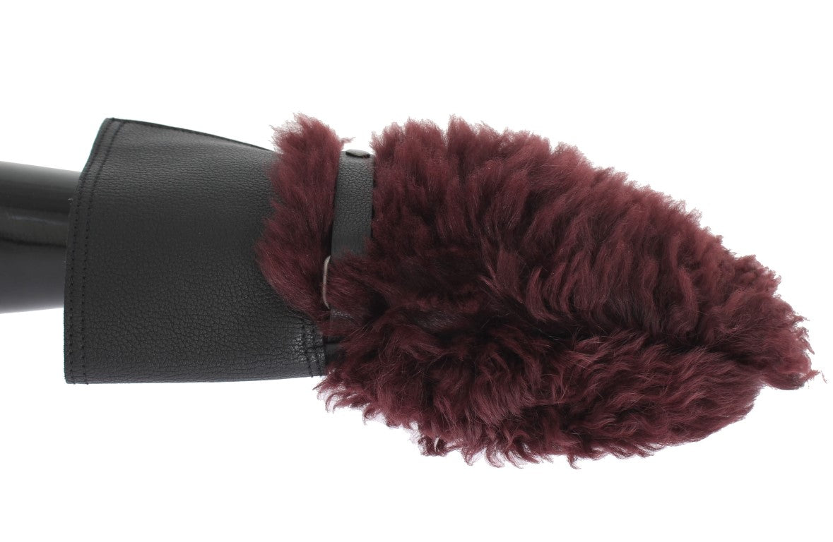 Elegant Black & Bordeaux Leather Gloves - GlamHub Luxury and Icon Brand Clothing