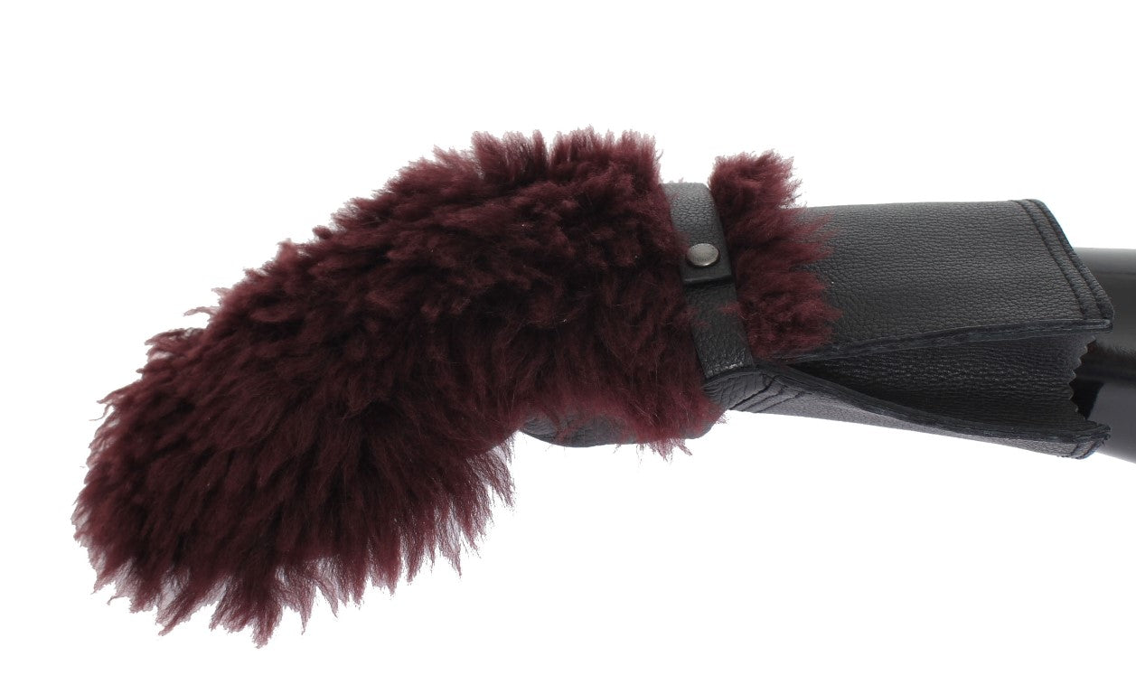 Elegant Black & Bordeaux Leather Gloves - GlamHub Luxury and Icon Brand Clothing