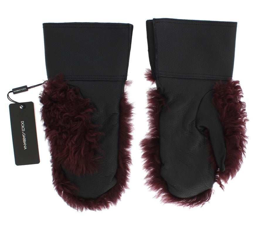 Elegant Black & Bordeaux Leather Gloves - GlamHub Luxury and Icon Brand Clothing