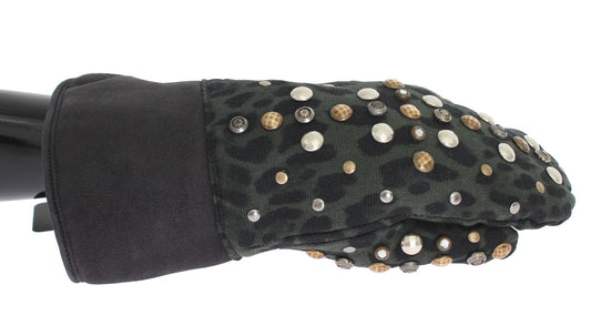 Elegant Studded Gray Wool Shearling Gloves - GlamHub Luxury and Icon Brand Clothing