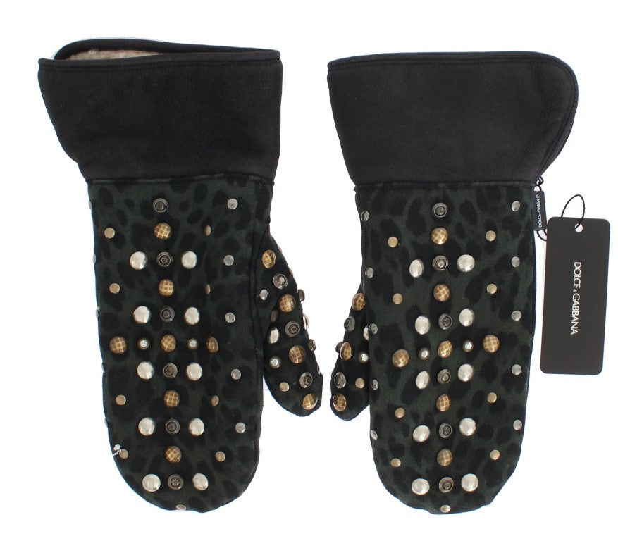 Elegant Studded Gray Wool Shearling Gloves - GlamHub Luxury and Icon Brand Clothing