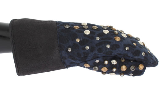 Chic Gray Wool & Shearling Gloves with Studded Details - GlamHub Luxury and Icon Brand Clothing