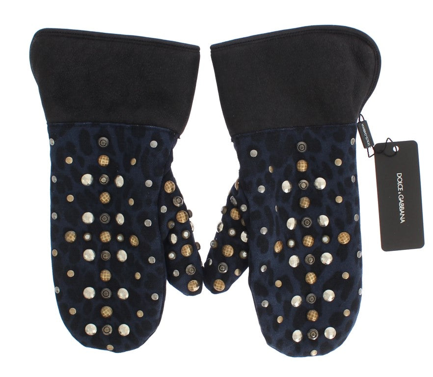 Chic Gray Wool & Shearling Gloves with Studded Details - GlamHub Luxury and Icon Brand Clothing