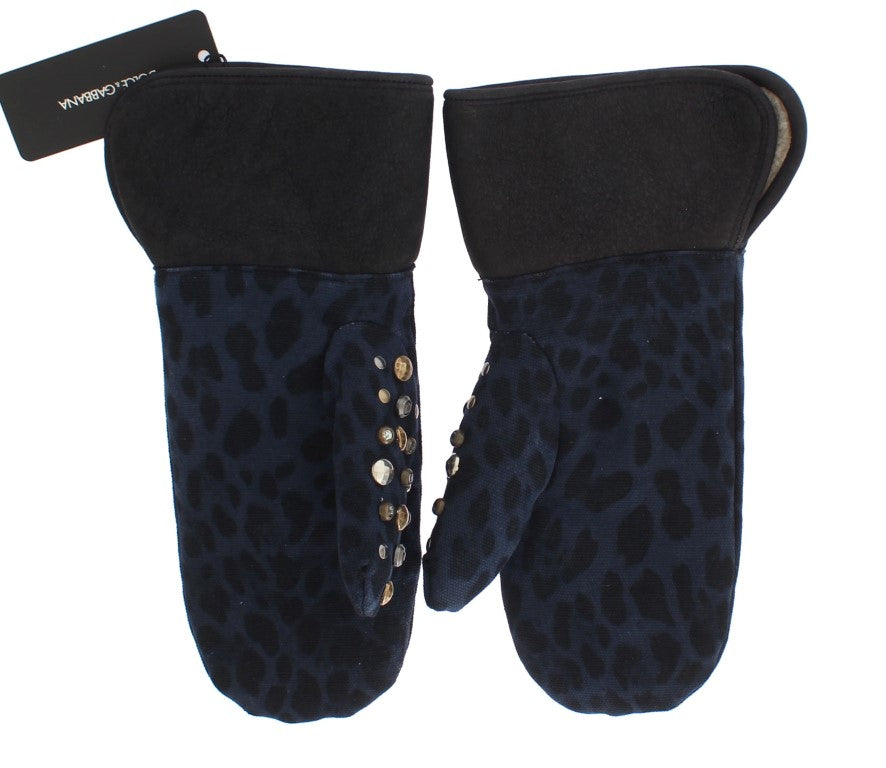 Chic Gray Wool & Shearling Gloves with Studded Details - GlamHub Luxury and Icon Brand Clothing