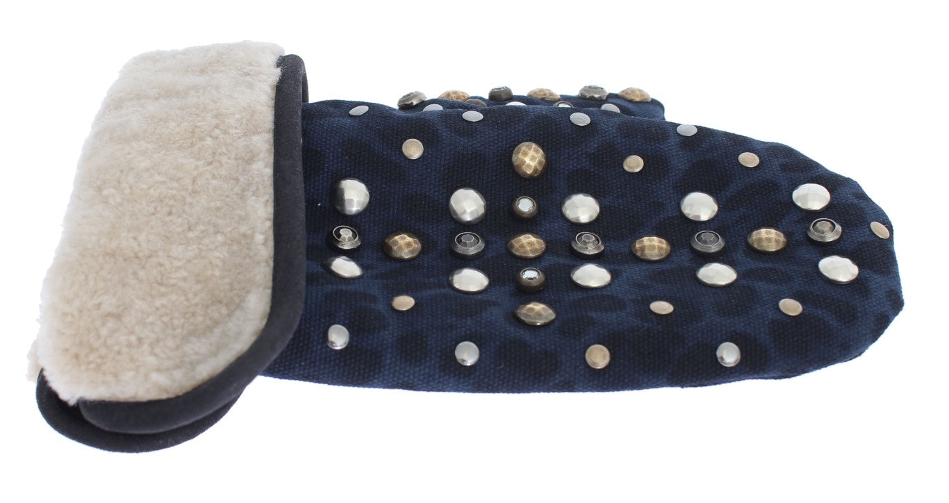 Chic Gray Wool & Shearling Gloves with Studded Details - GlamHub Luxury and Icon Brand Clothing