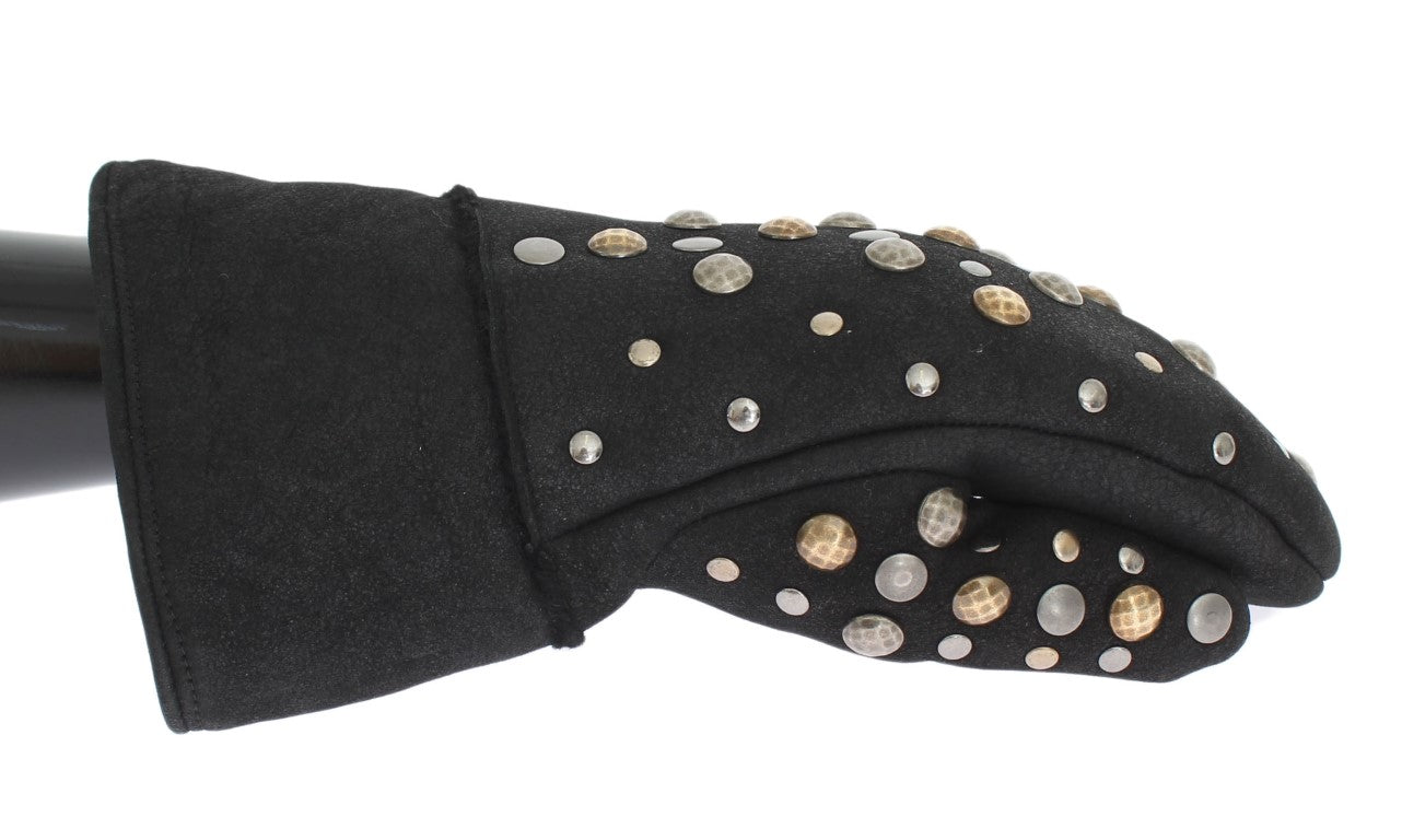 Elegant Studded Gray Wool Gloves - GlamHub Luxury and Icon Brand Clothing