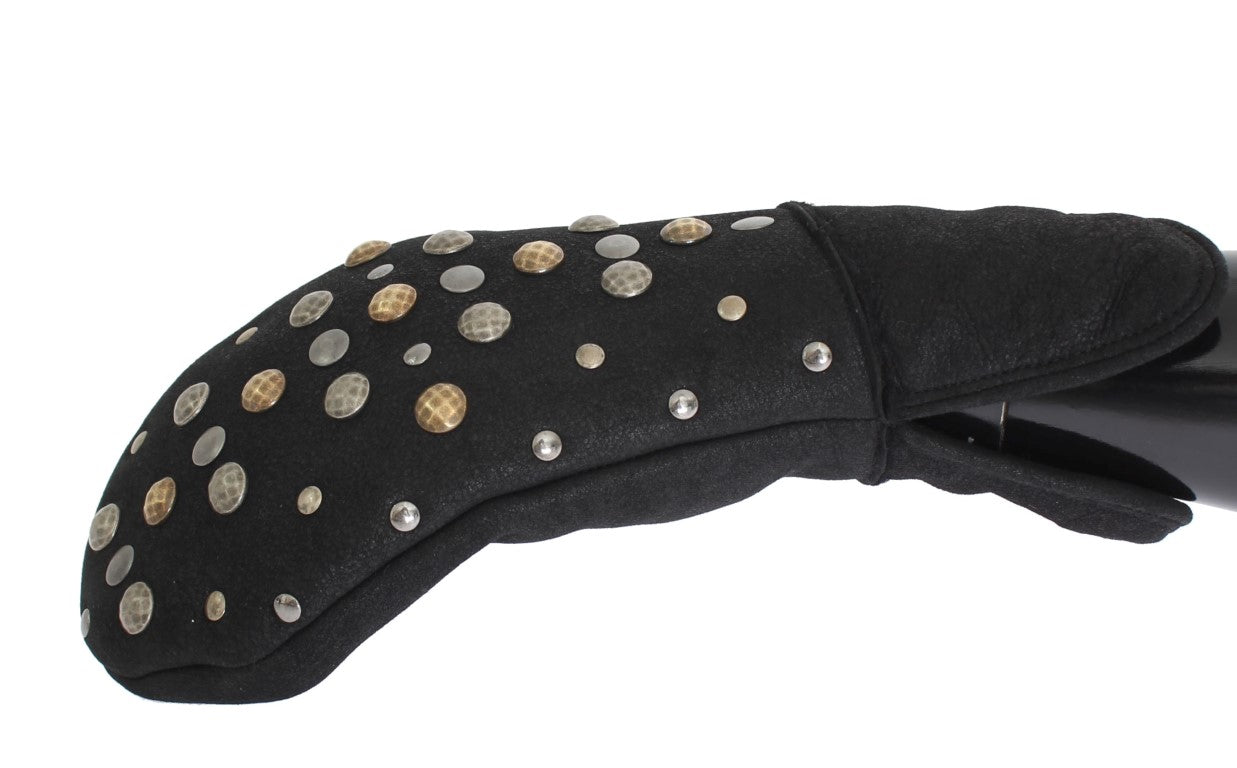 Elegant Studded Gray Wool Gloves - GlamHub Luxury and Icon Brand Clothing