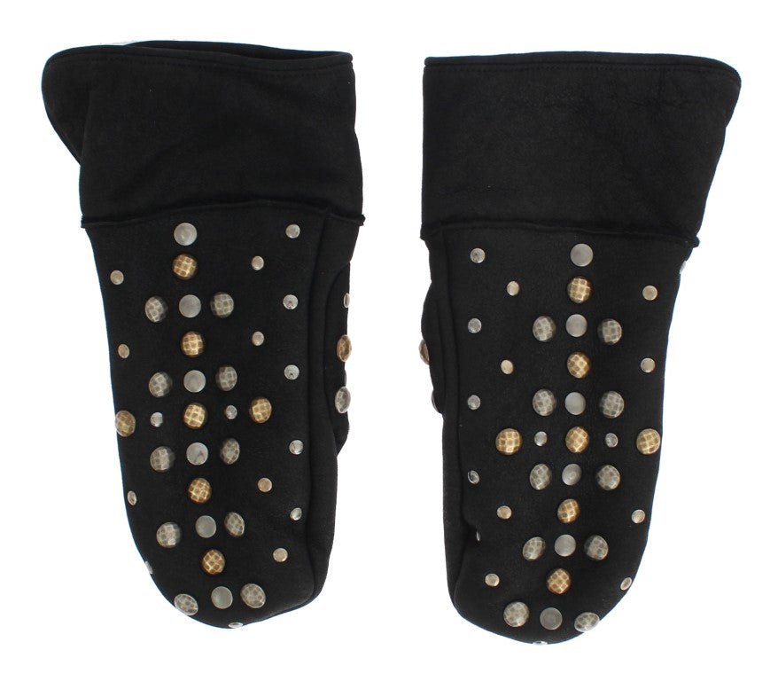 Elegant Studded Gray Wool Gloves - GlamHub Luxury and Icon Brand Clothing