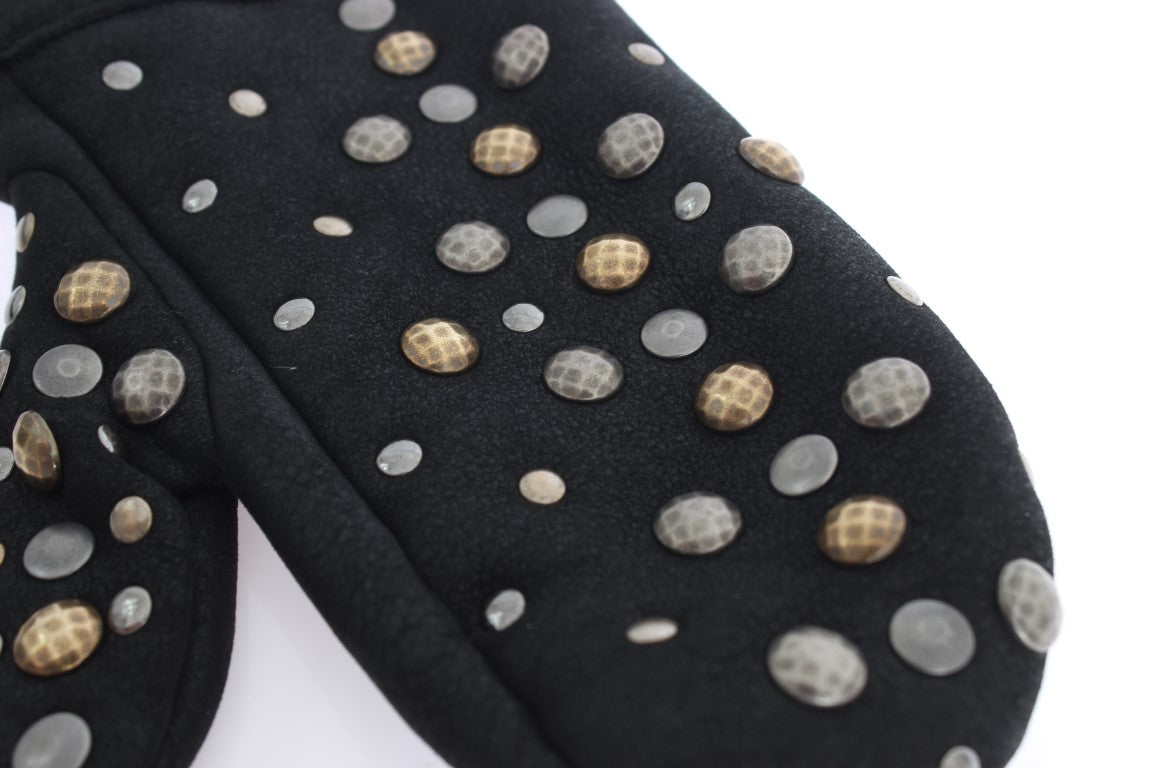 Elegant Studded Gray Wool Gloves - GlamHub Luxury and Icon Brand Clothing