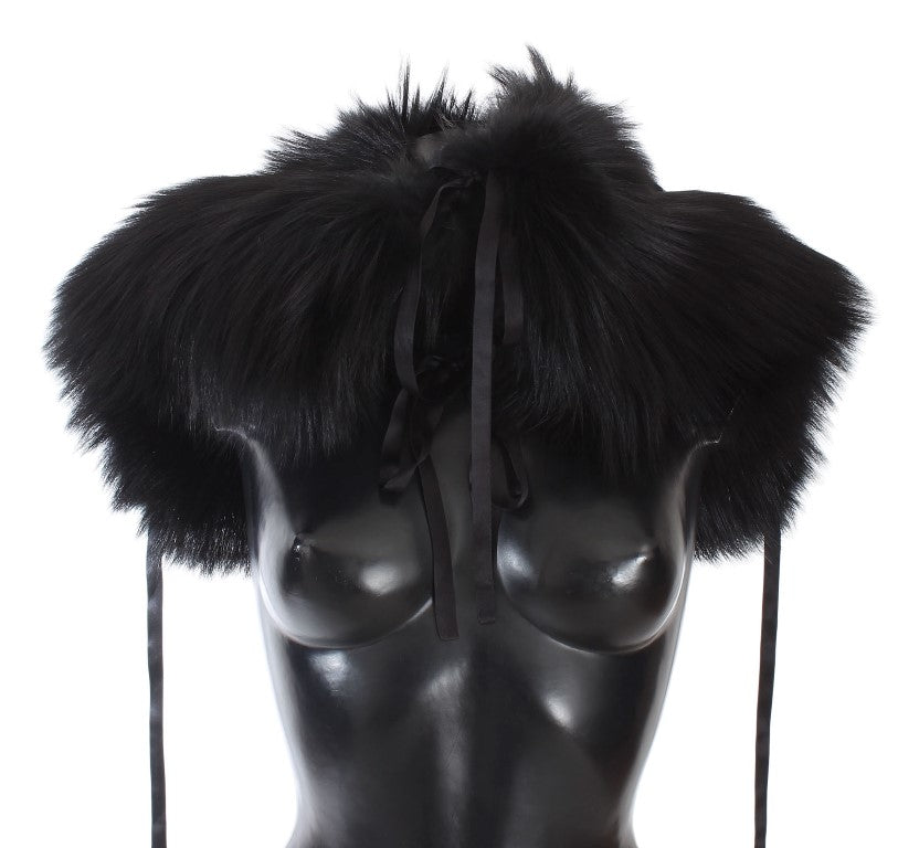 Elegant Black Fox Fur Silk Shoulder Wrap - GlamHub Luxury and Icon Brand Clothing