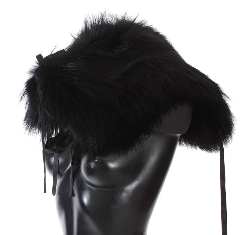 Elegant Black Fox Fur Silk Shoulder Wrap - GlamHub Luxury and Icon Brand Clothing