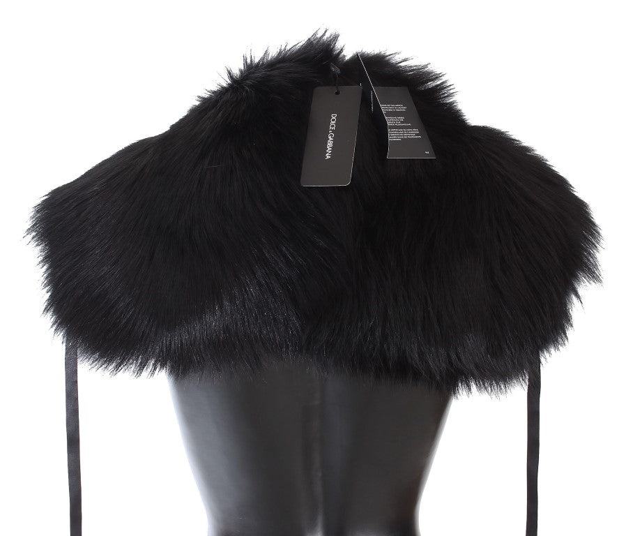 Elegant Black Fox Fur Silk Shoulder Wrap - GlamHub Luxury and Icon Brand Clothing