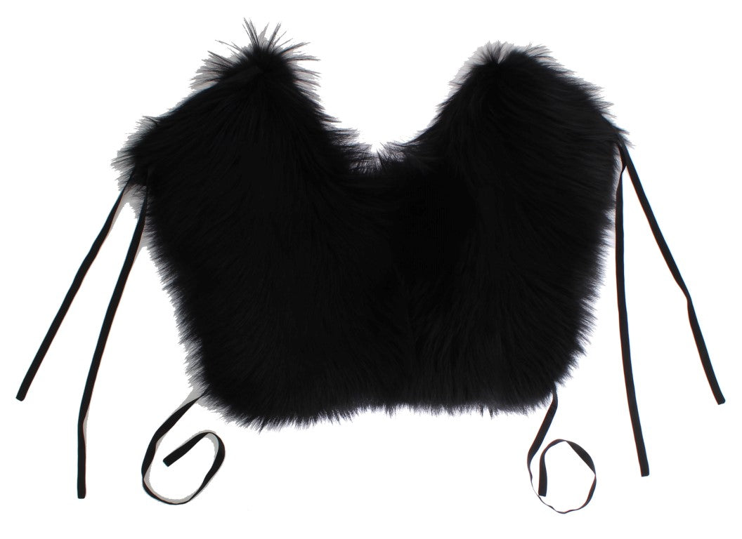 Elegant Black Fox Fur Silk Shoulder Wrap - GlamHub Luxury and Icon Brand Clothing