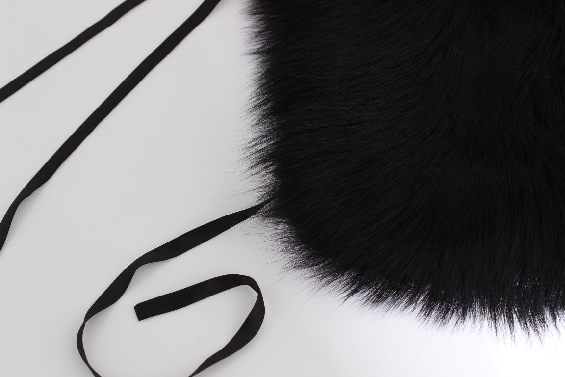 Elegant Black Fox Fur Silk Shoulder Wrap - GlamHub Luxury and Icon Brand Clothing