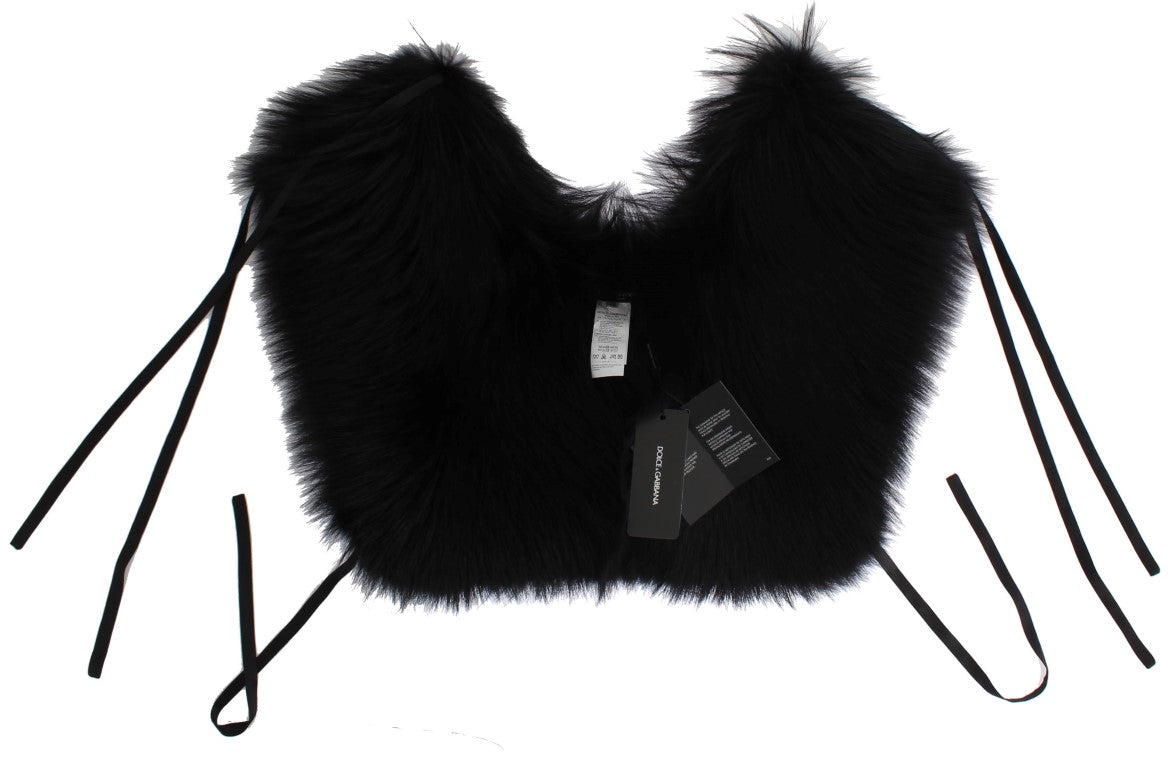 Elegant Black Fox Fur Silk Shoulder Wrap - GlamHub Luxury and Icon Brand Clothing