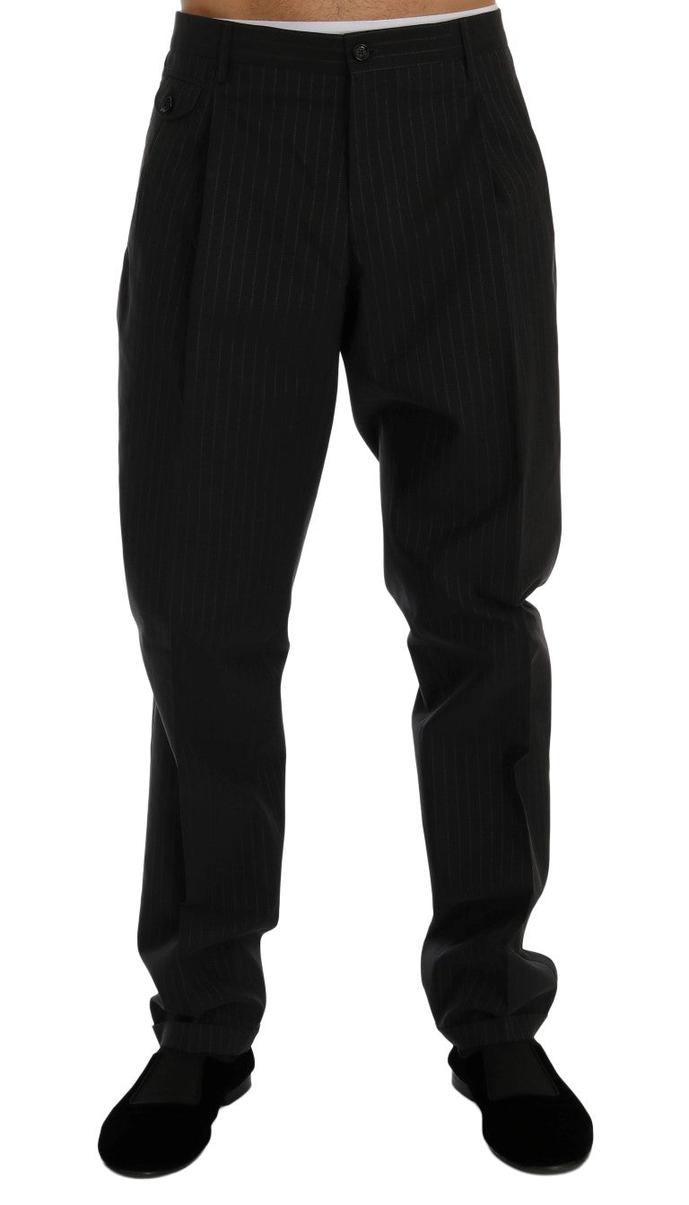 Elegant Striped Straight Fit Dress Trousers - GlamHub Luxury and Icon Brand Clothing