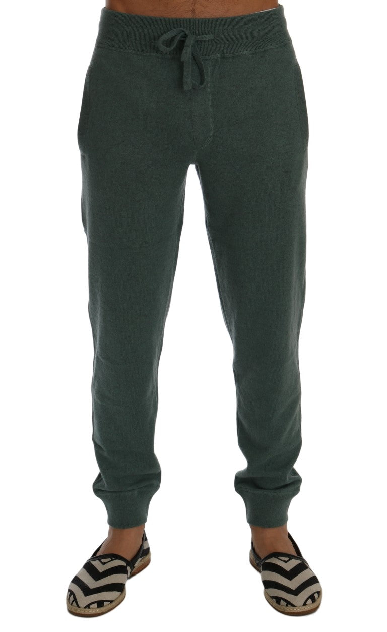 Elegant Green Cashmere Sport Pants - GlamHub Luxury and Icon Brand Clothing