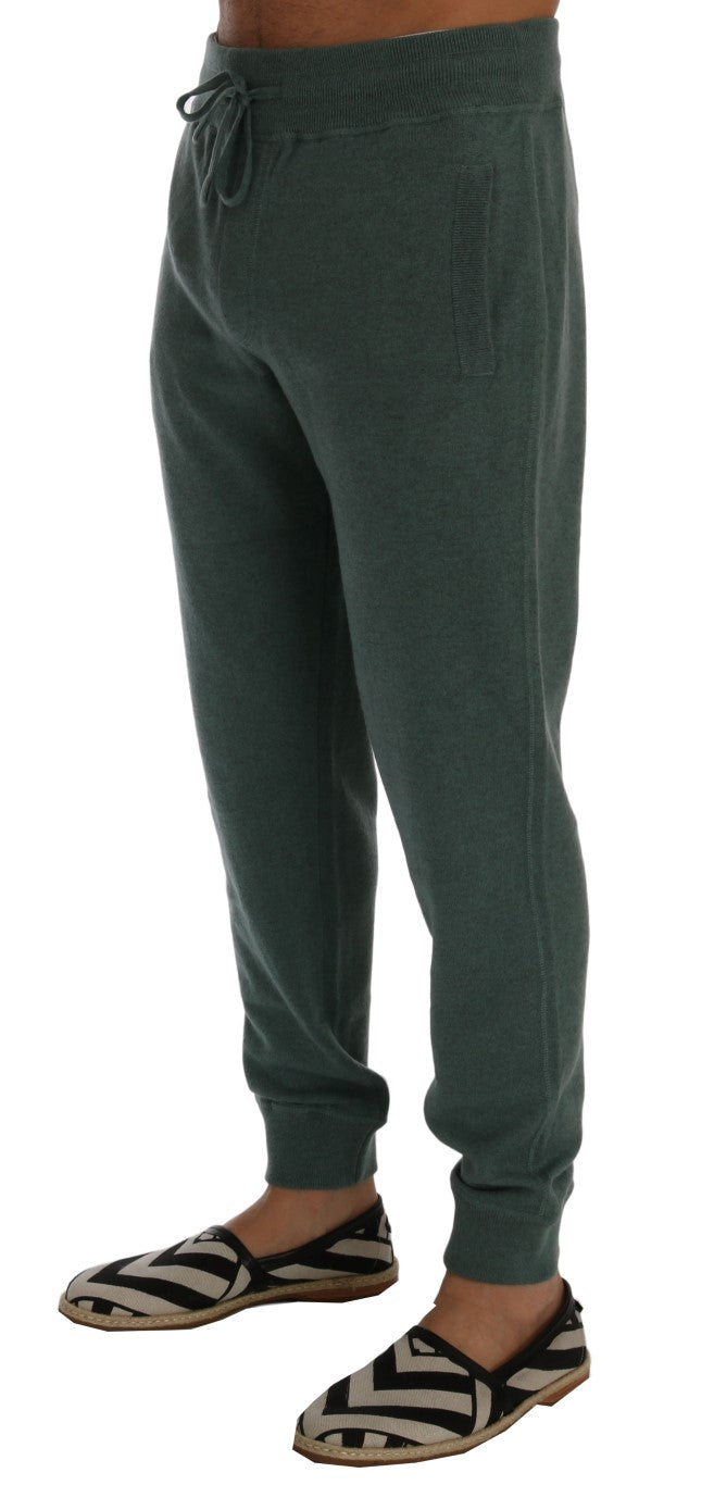 Elegant Green Cashmere Sport Pants - GlamHub Luxury and Icon Brand Clothing