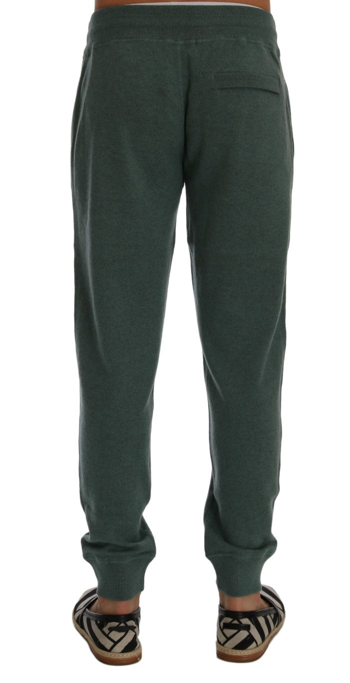 Elegant Green Cashmere Sport Pants - GlamHub Luxury and Icon Brand Clothing