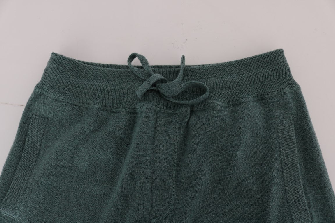 Elegant Green Cashmere Sport Pants - GlamHub Luxury and Icon Brand Clothing