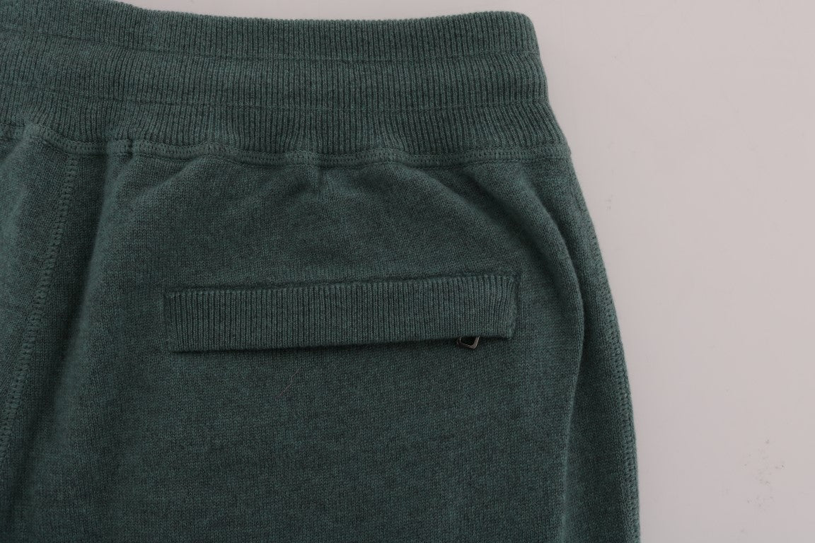 Elegant Green Cashmere Sport Pants - GlamHub Luxury and Icon Brand Clothing