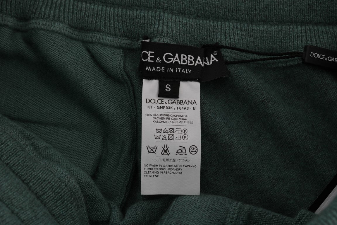 Elegant Green Cashmere Sport Pants - GlamHub Luxury and Icon Brand Clothing