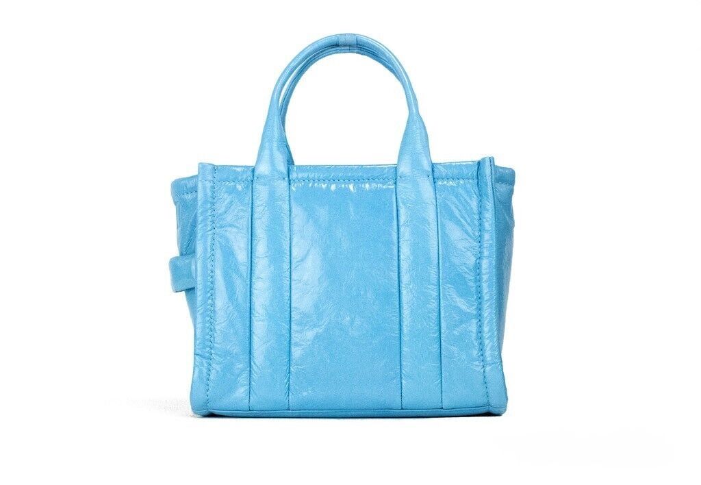 The Shiny Crinkle Mini Tote Air Blue Leather Crossbody Handbag Purse - GLAMHUB BOUTIQUE 