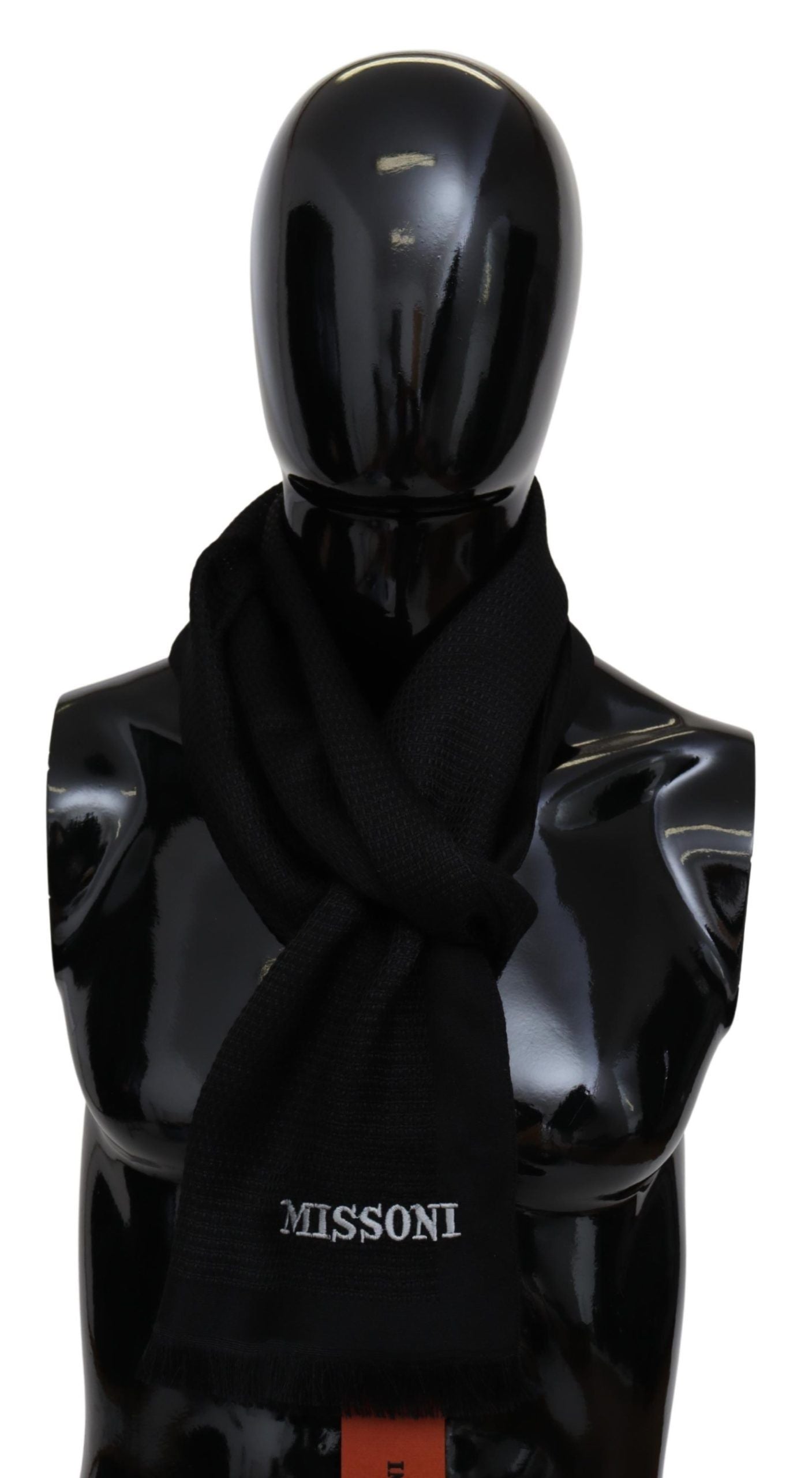 Black Wool Blend Unisex Neck Wrap Fringes Men's Scarf - GlamHub Luxury and Icon Brand Clothing