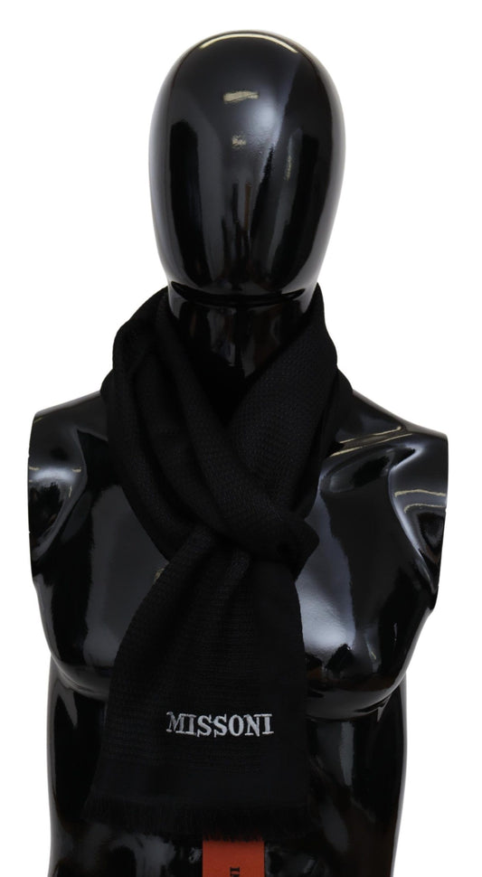 Black Wool Blend Unisex Neck Wrap Fringes Men's Scarf - GlamHub Luxury and Icon Brand Clothing