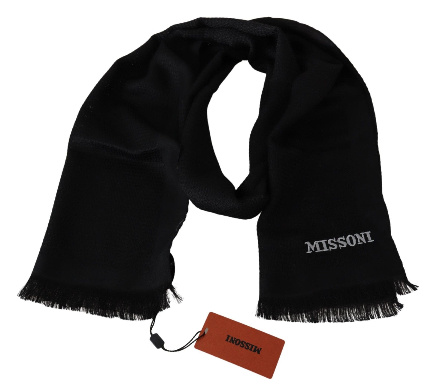 Black Wool Blend Unisex Neck Wrap Fringes Men's Scarf - GlamHub Luxury and Icon Brand Clothing