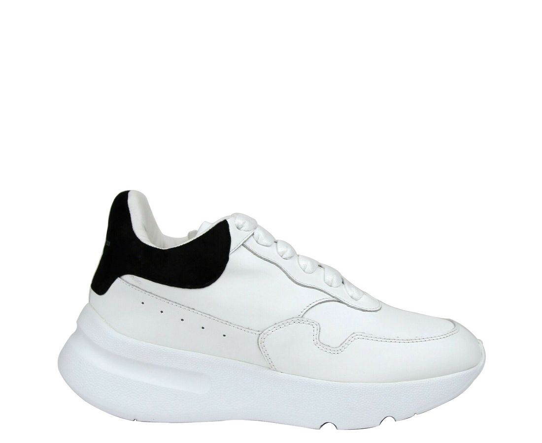 Alexander McQueen Women White Leather Suede Sneaker - GLAMHUB BOUTIQUE 