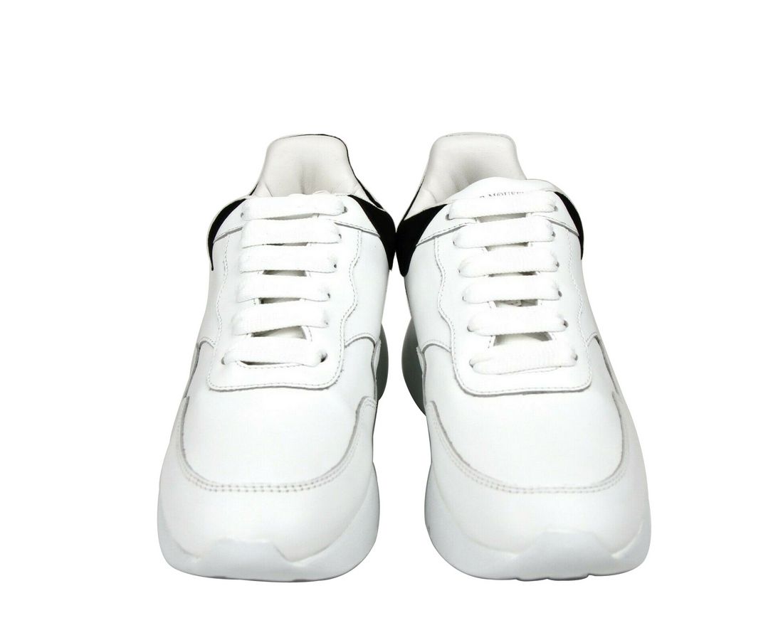 Alexander McQueen Women White Leather Suede Sneaker - GLAMHUB BOUTIQUE 