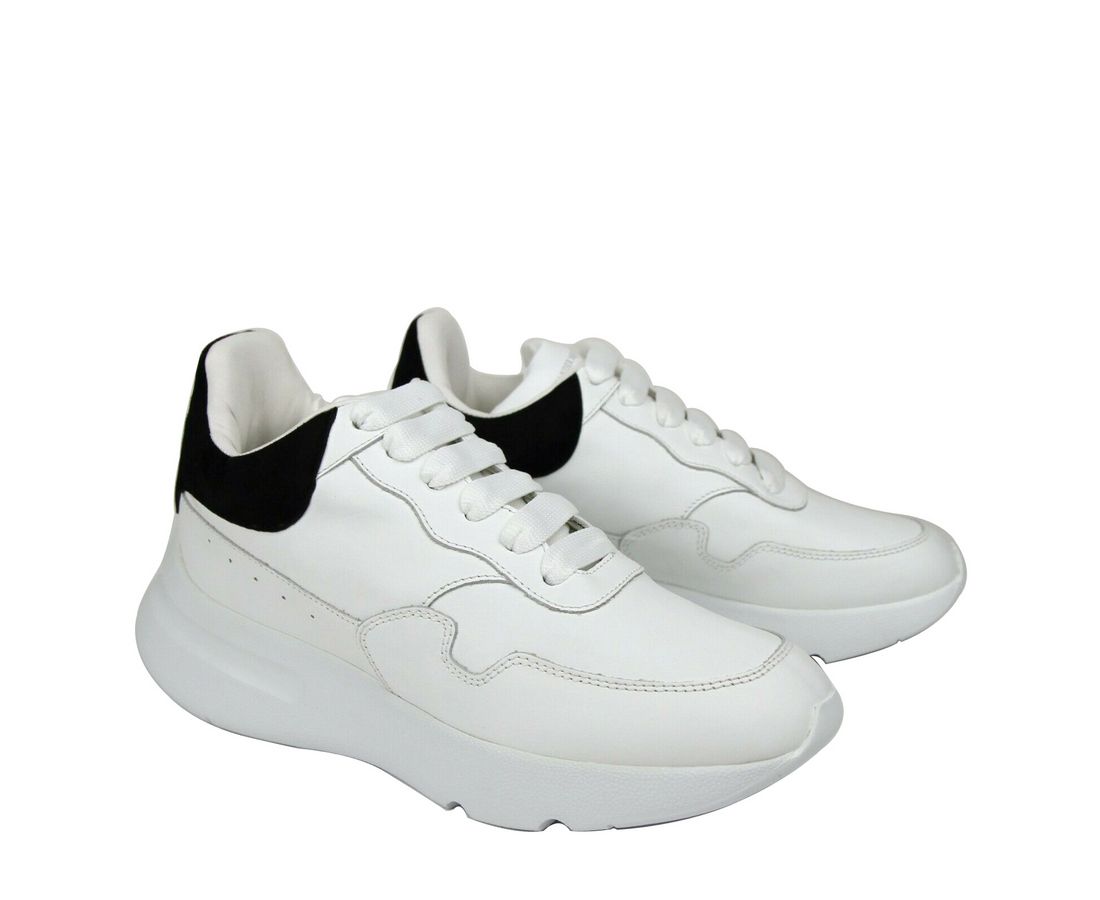 Alexander McQueen Women White Leather Suede Sneaker - GLAMHUB BOUTIQUE 