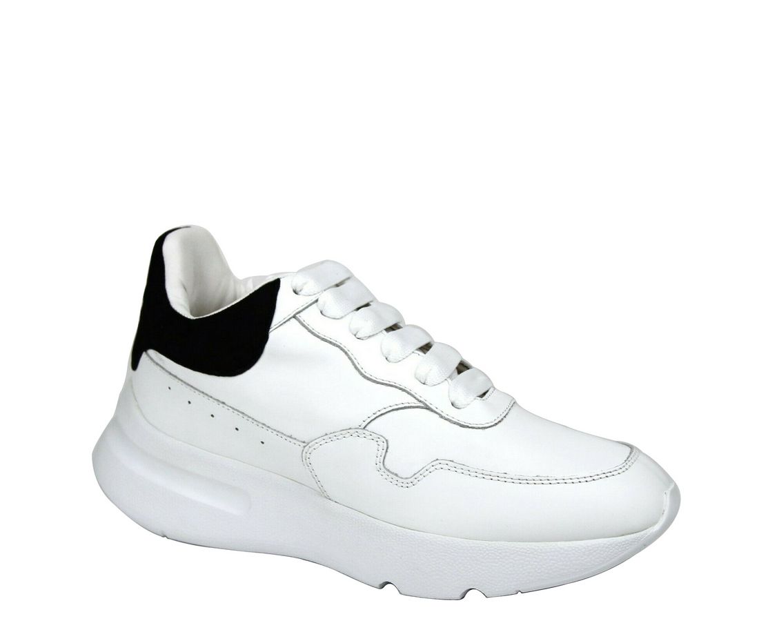 Alexander McQueen Women White Leather Suede Sneaker - GLAMHUB BOUTIQUE 