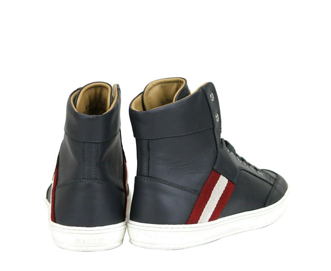 Dark Grey Calf Leather Hi Top Sneaker With Red Beige - GlamHub Luxury and Icon Brand Clothing