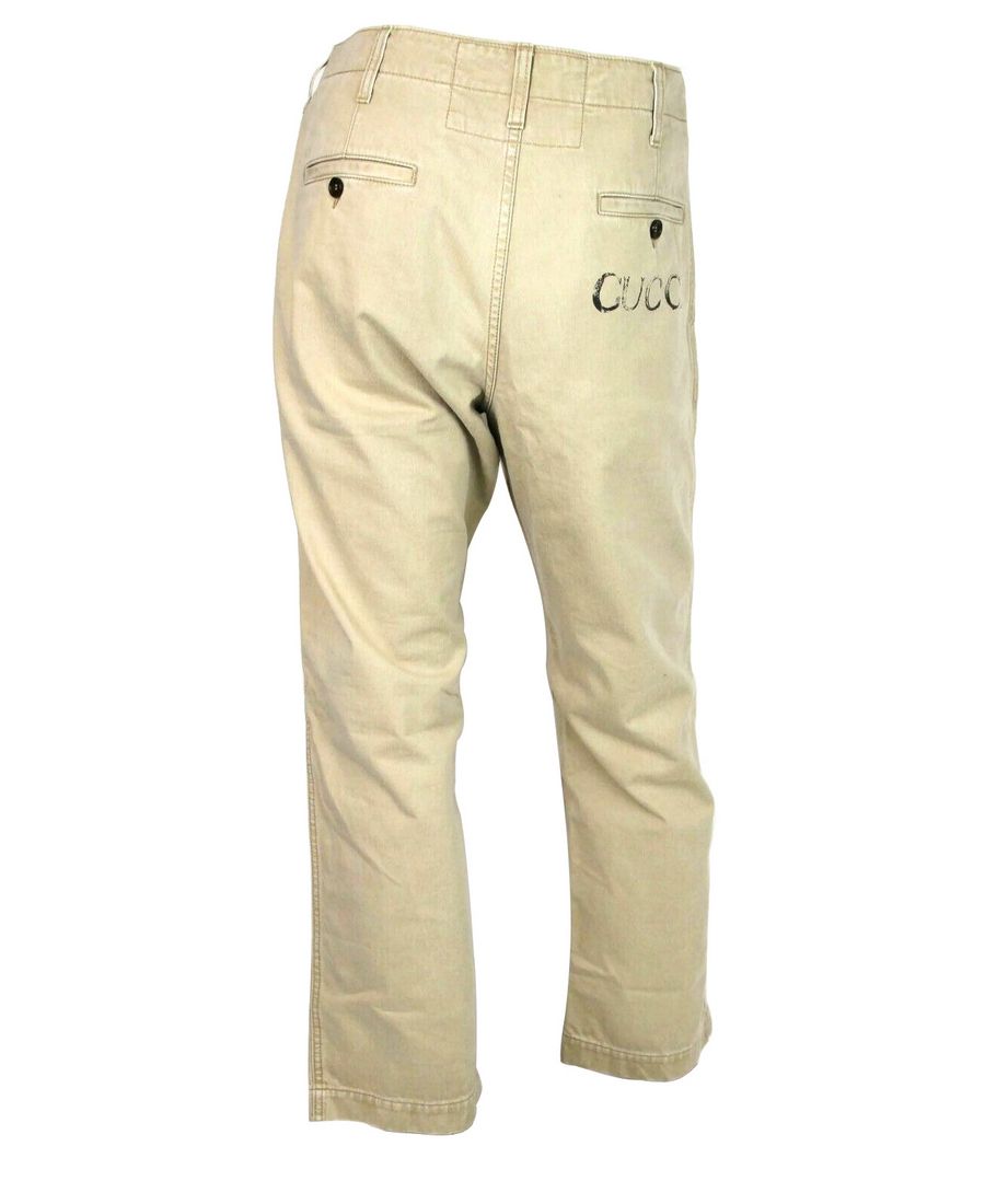 Light Brown Washed Cotton Pant Gucci Print - GLAMHUB BOUTIQUE 