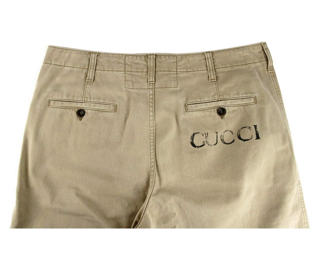 Light Brown Washed Cotton Pant Gucci Print - GLAMHUB BOUTIQUE 