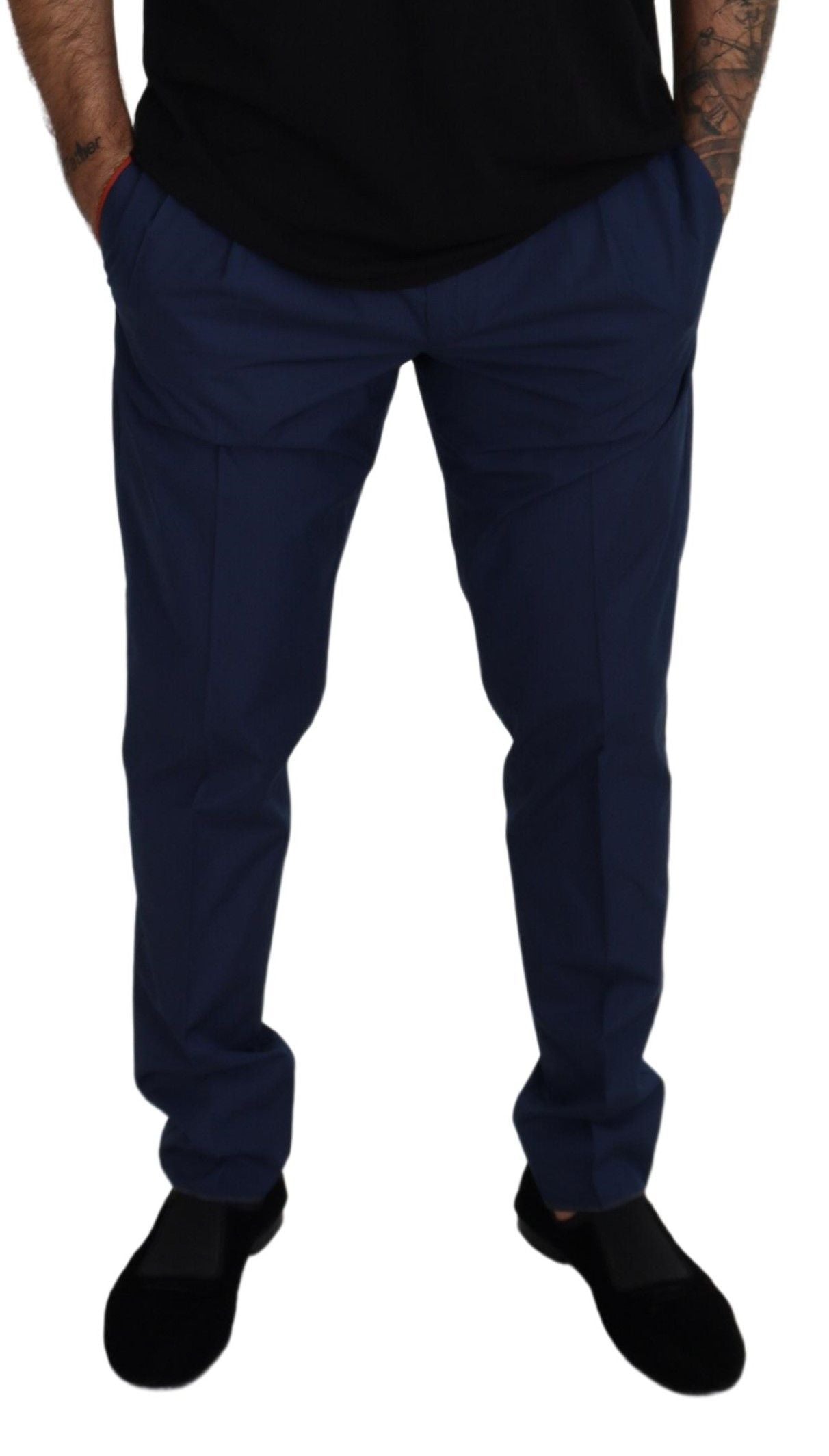 Elegante Slim Fit Chinos aus blauem Seiden-Mix