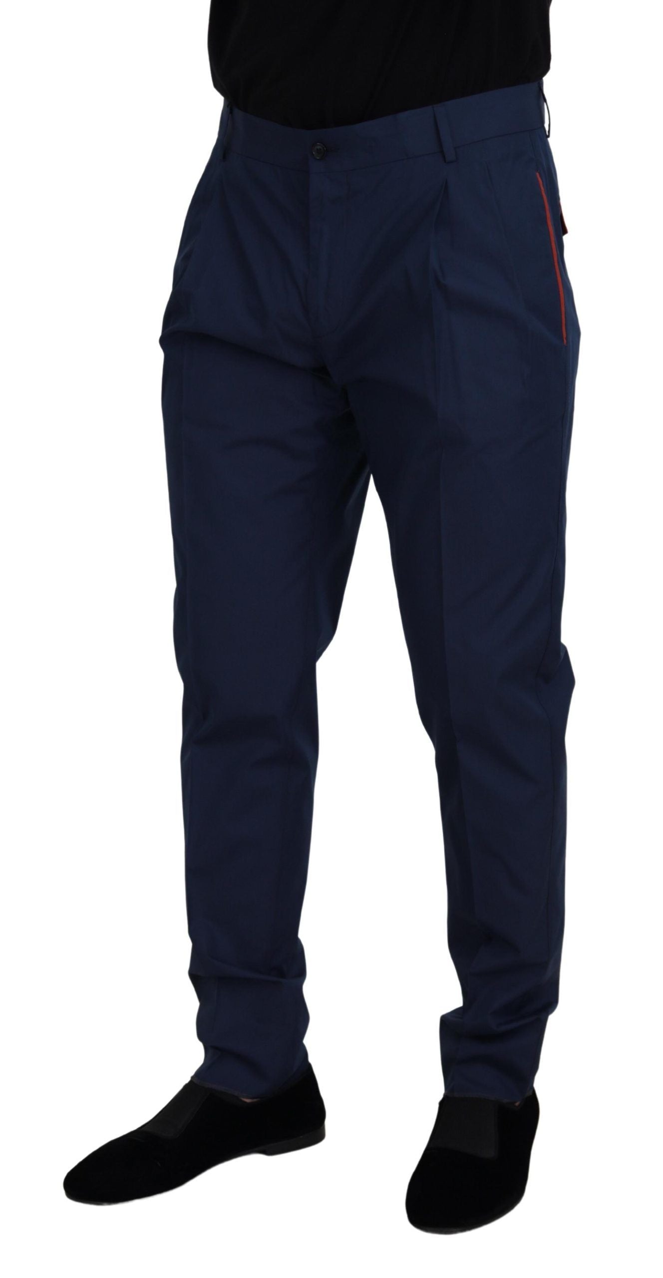 Elegante Slim Fit Chinos aus blauem Seiden-Mix