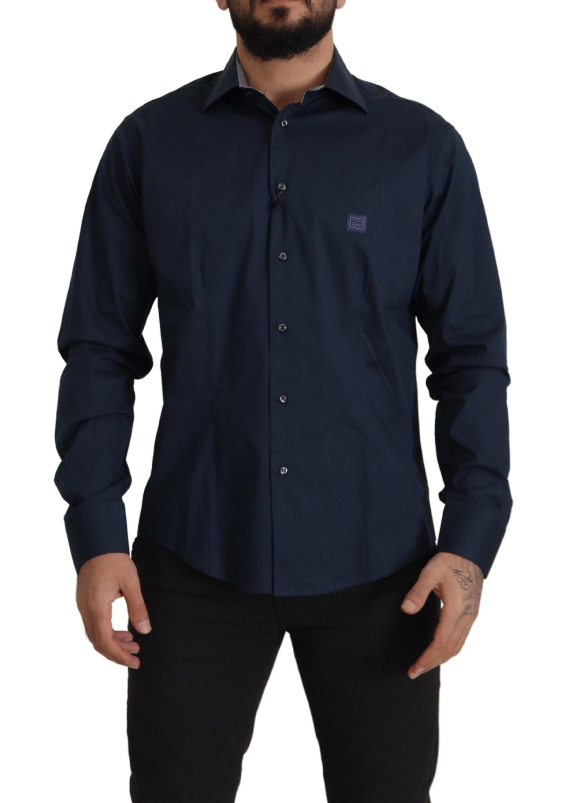 Navy Elegance Cotton Dress Shirt - GLAMHUB BOUTIQUE 