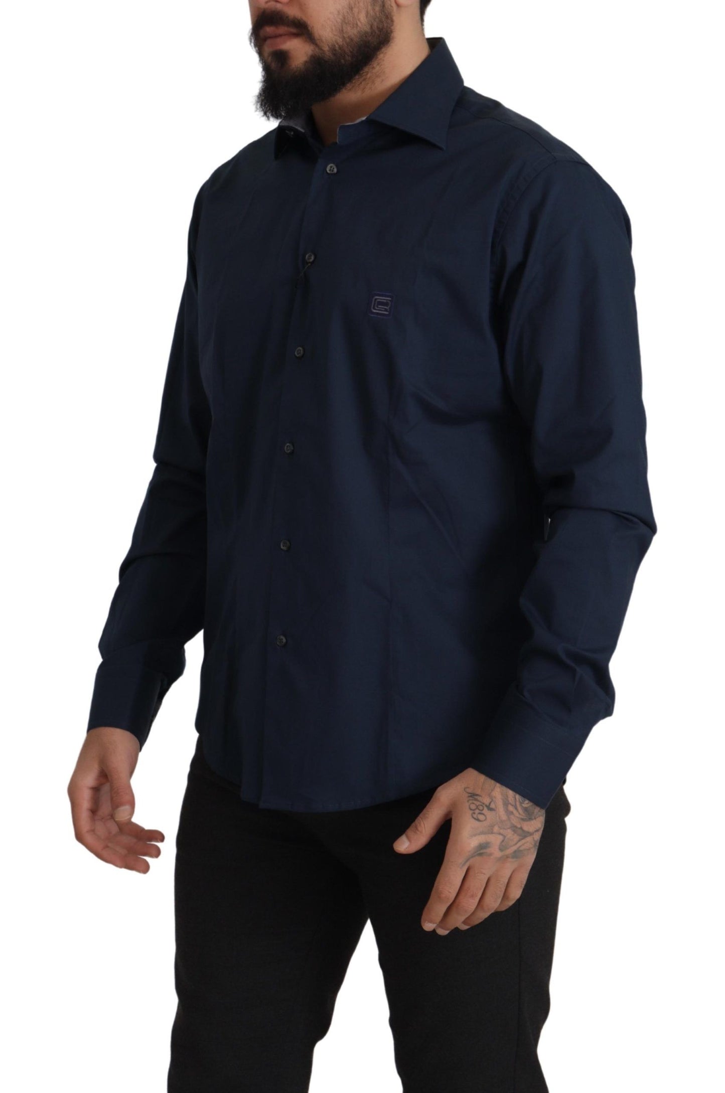 Navy Elegance Cotton Dress Shirt - GLAMHUB BOUTIQUE 