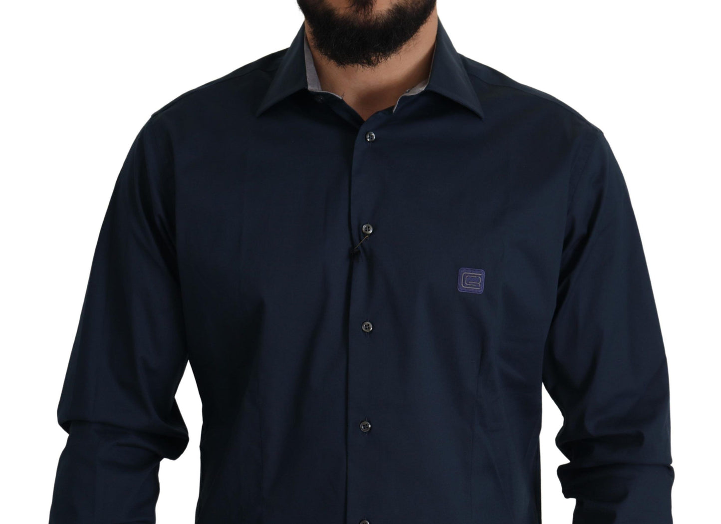 Navy Elegance Cotton Dress Shirt - GLAMHUB BOUTIQUE 