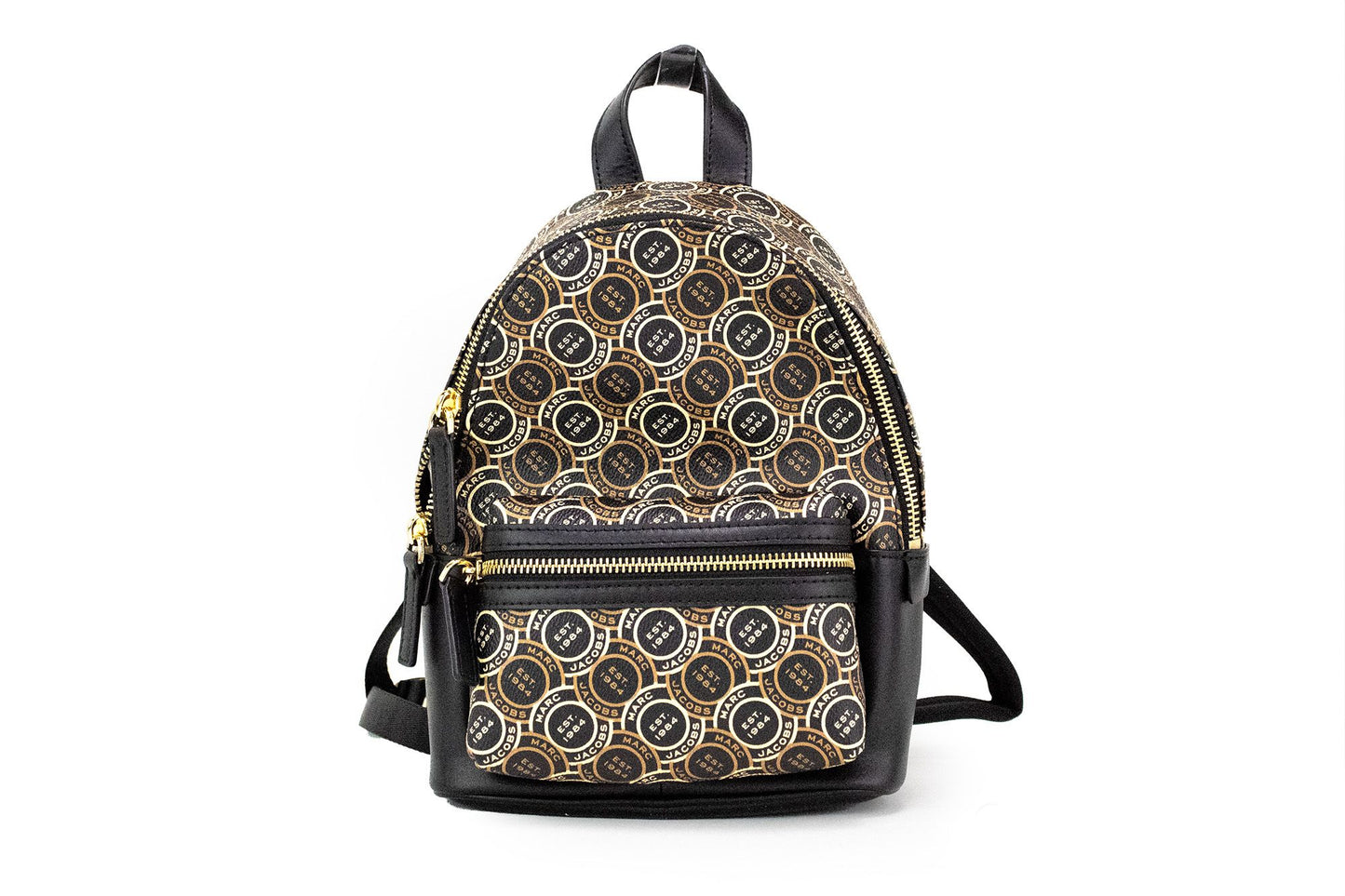 Signet Mini Black Logo Printed Leather Shoulder Backpack Bookbag - GLAMHUB BOUTIQUE 