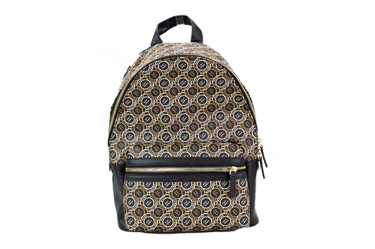 Signet Medium Black Logo Printed Leather Shoulder Backpack Bookbag - GLAMHUB BOUTIQUE 