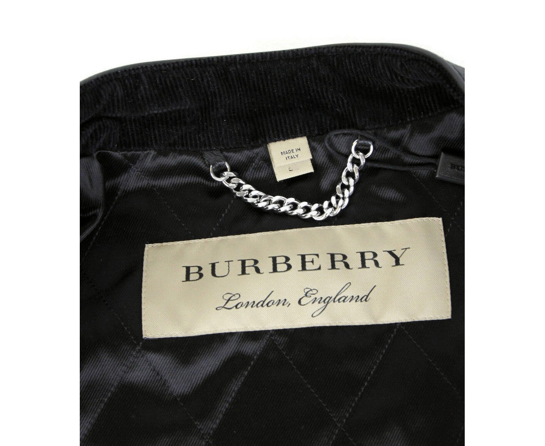 Burberry Men's Black Leather Diamond Quilted Biker Jacket - GLAMHUB BOUTIQUE 