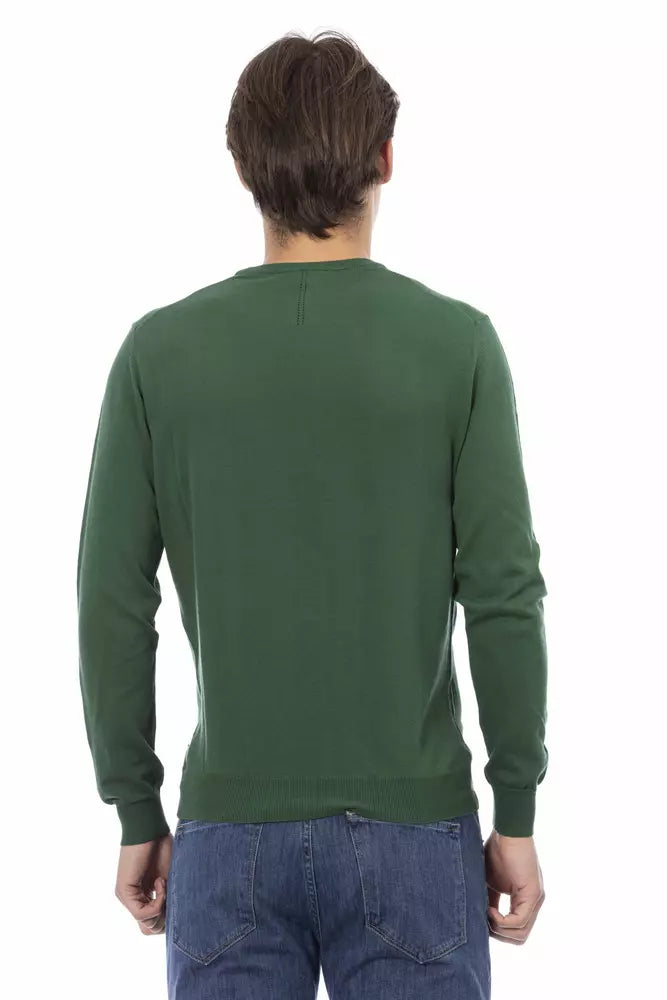 Green Cotton Men Sweater - GlamHub Luxury and Icon Brand Clothing